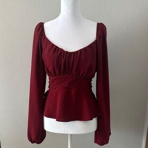 Altar'd State Wine Long-Sleeve Blouse